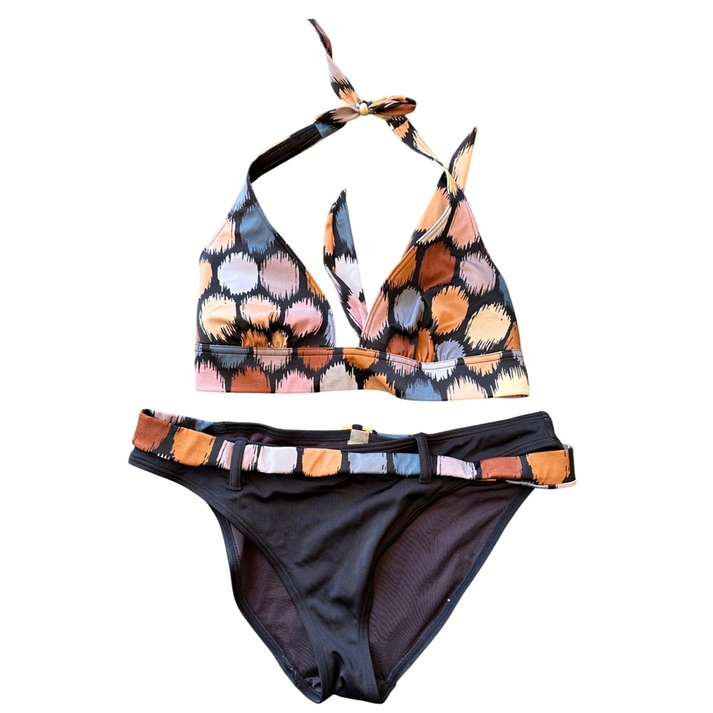 Victorias Secret Ikat Dot Halter y2k Bikini Set Large Blue Orange Pink 2 Piece